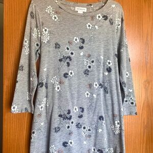 Spring Grey Floral 3/4 Sleeved Knit tunic Top with Tie Sash